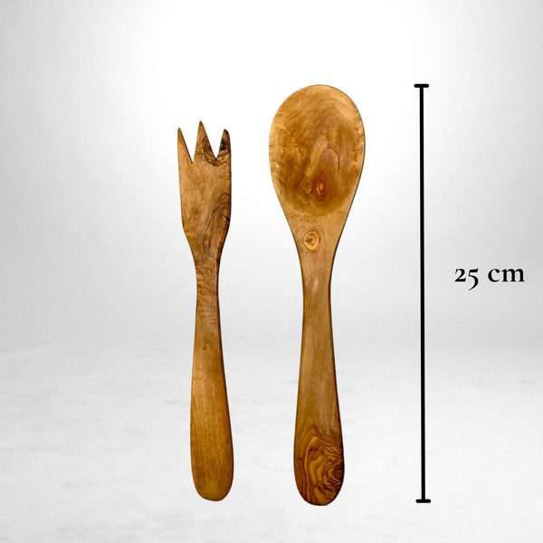 Ensemble Cuillère et Fourchette en Bois d'Olivier - 25 cm